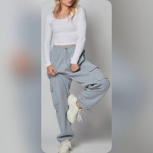 🆕Heather Grey Fleece Lined Cargo Sweat Jogger Pants